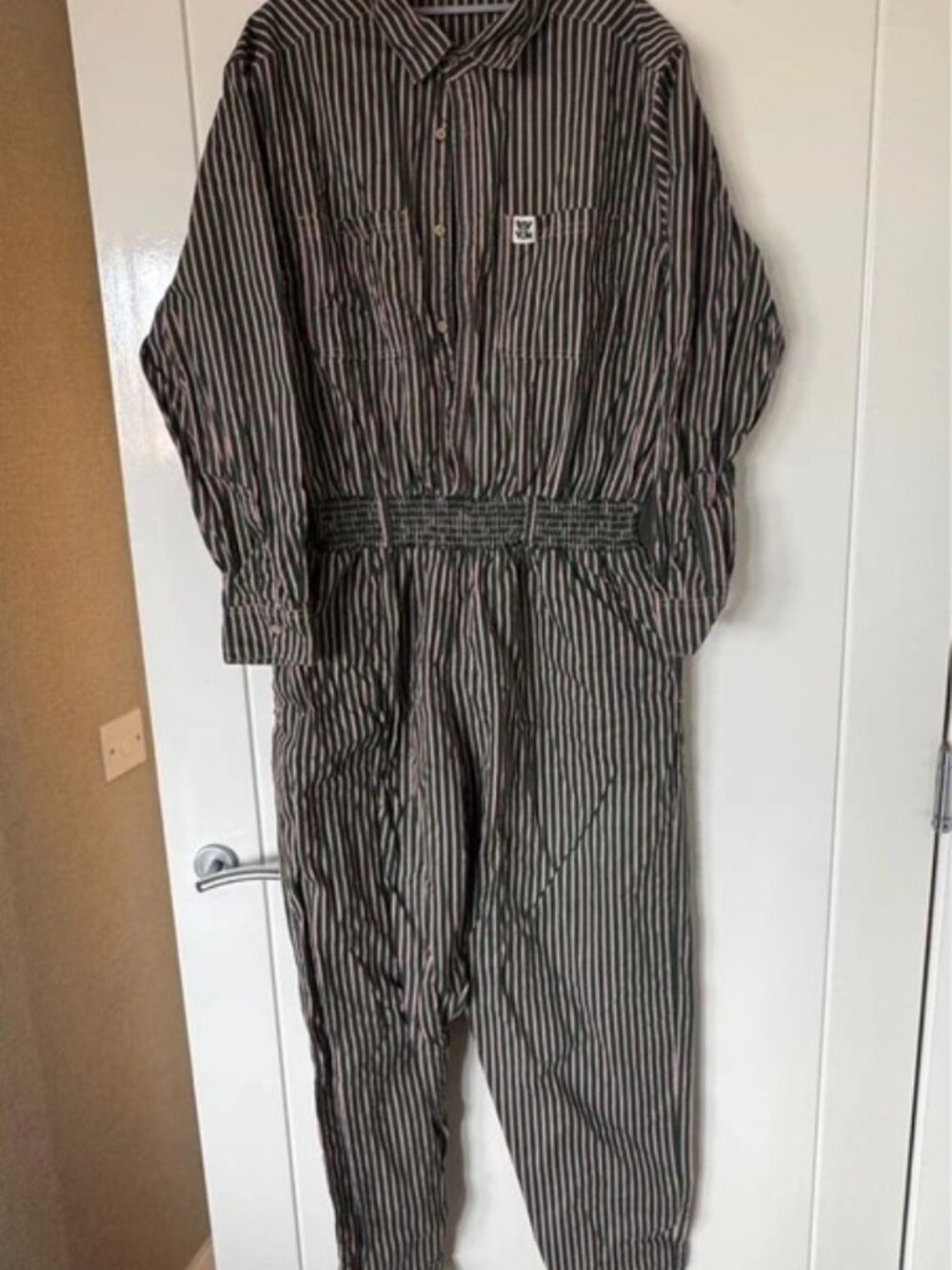 Lucy & Yak Frankie Boilersuit Pink Posy Green Pinstripe UK Large - Picture 6 of 9